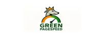 The Green PageSpeed logo. It is the head of a Whippet dog wearing a crown. It sits on top of a speedometer with the needle pointing to green, Underneath are the words Green PageSpeed