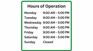 The GreenPageSpeed, hours of operation. They are 9am-5pm every day except Sunday